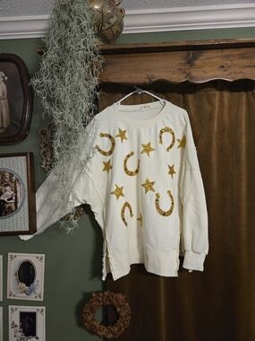 Peach Love California Cream Sweatshirt with Gold Sequin Accents
